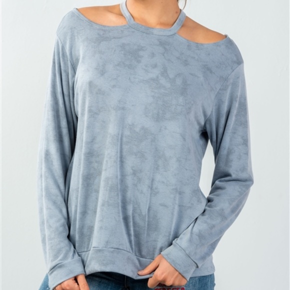 Tops - BLUE ACID WASH PULLOVER